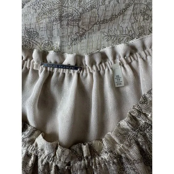 Elie Tahari Ruffle Neck Metallic Silk Blend Blouse Size XS - Picture 8 of 8